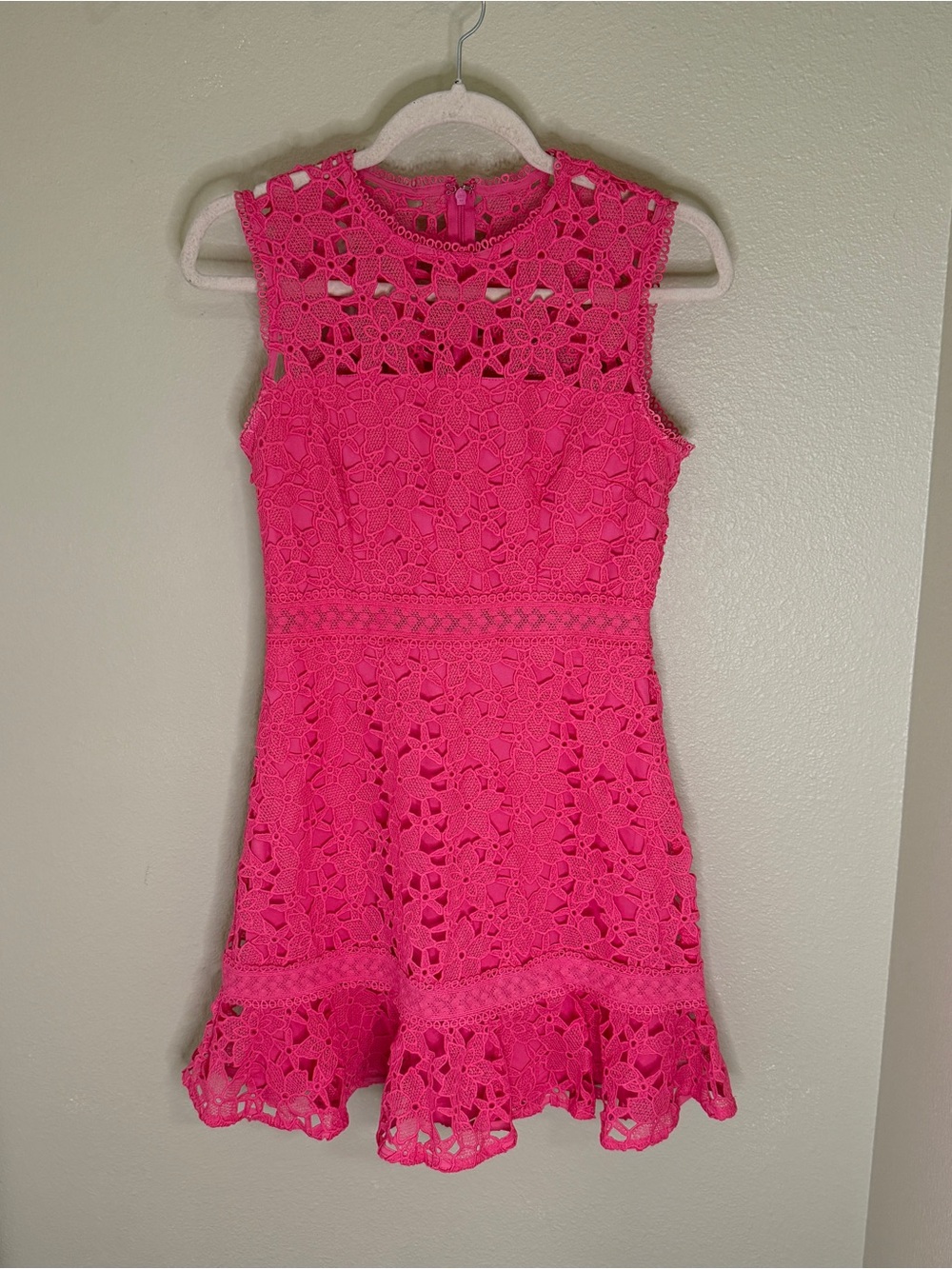 Aqua Fuchsia Pink Lace Fit-and-Flare Dress